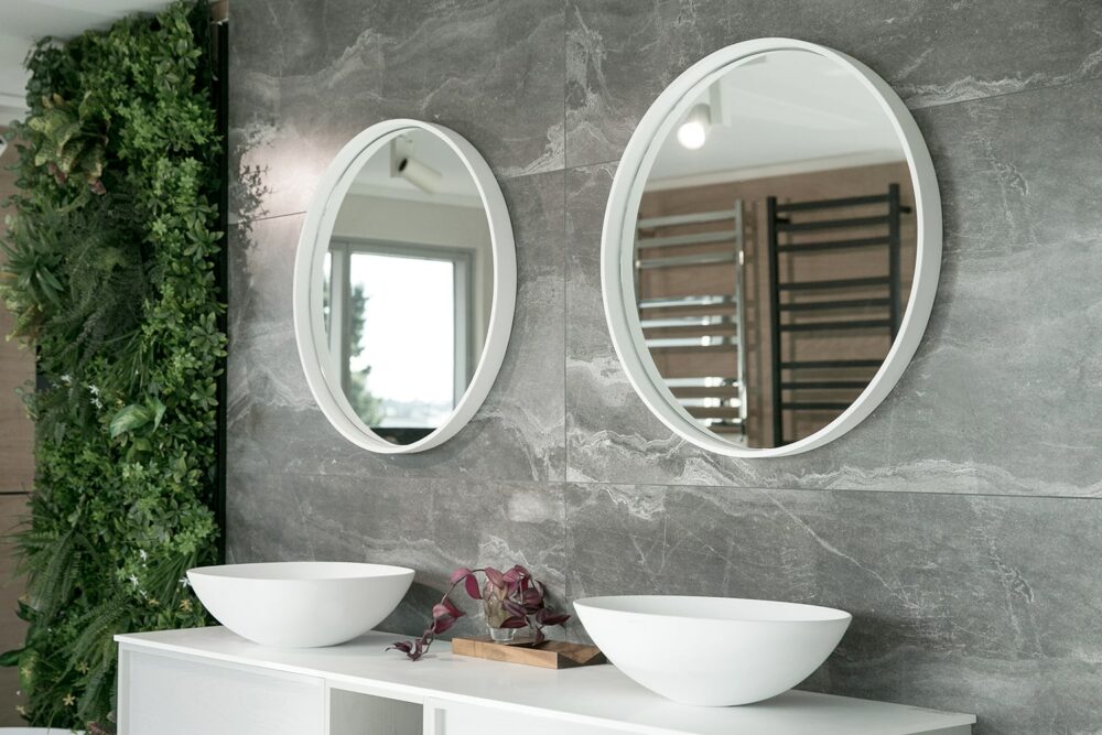 ARUVO™ PURITY Composite Stone Framed Round Mirror 700mm - Image 4