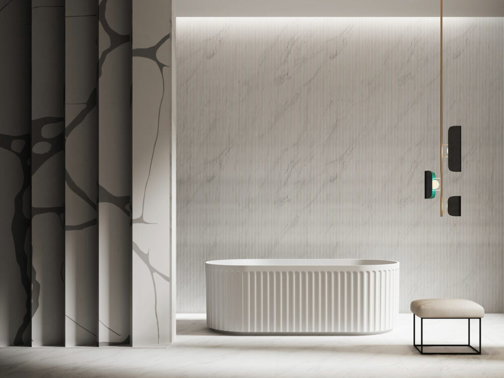 ARUVO™ ENKØ Fluted Freestanding Bath L1700mm | Matte White
