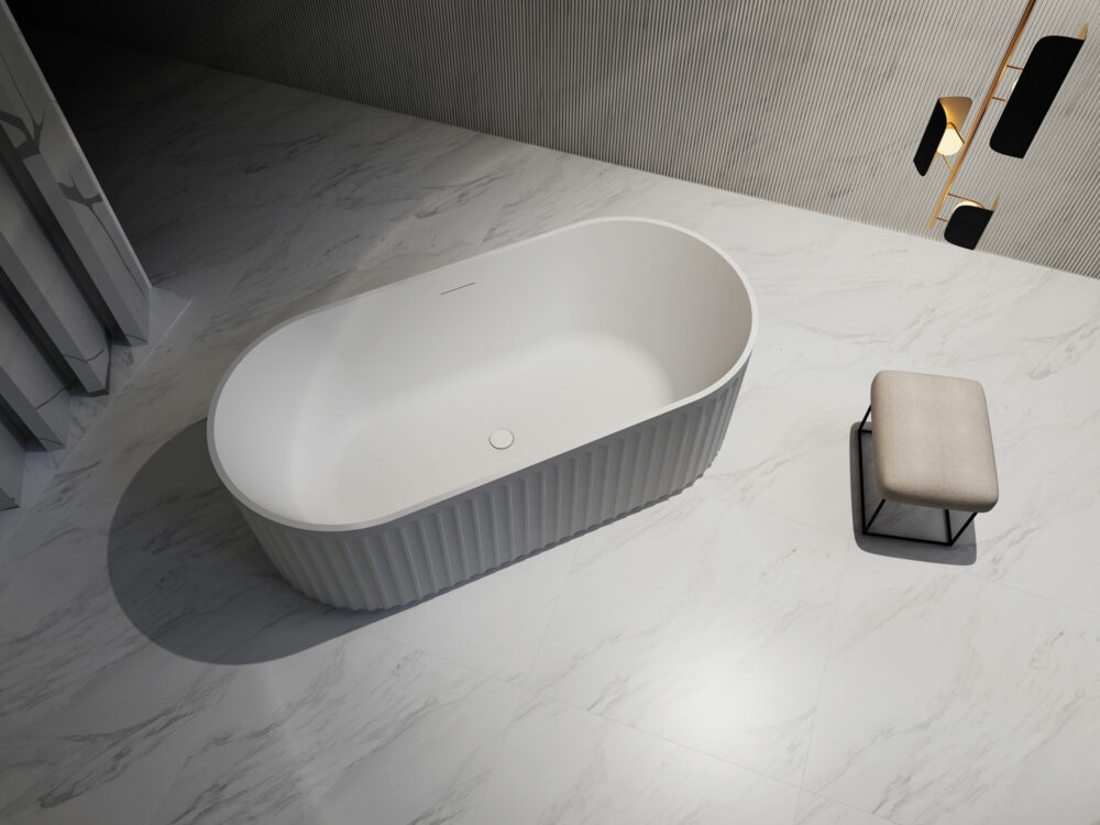 ARUVO™ ENKØ Fluted Freestanding Bath L1700mm | Matte White - Image 2