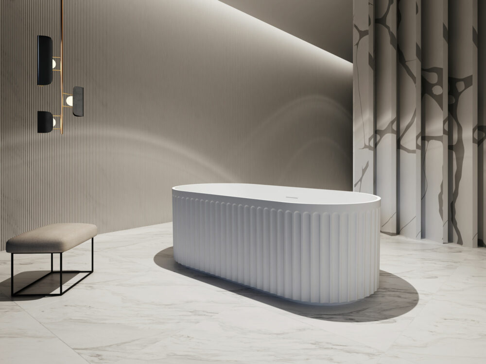 ARUVO™ ENKØ Fluted Freestanding Bath L1700mm | Matte White - Image 3