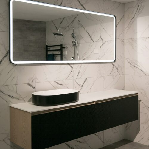 ARUVO™ ONYX Black Metal Framed Rectangle Mirror w/ Led Light & Demister 1800mm | MFS1800