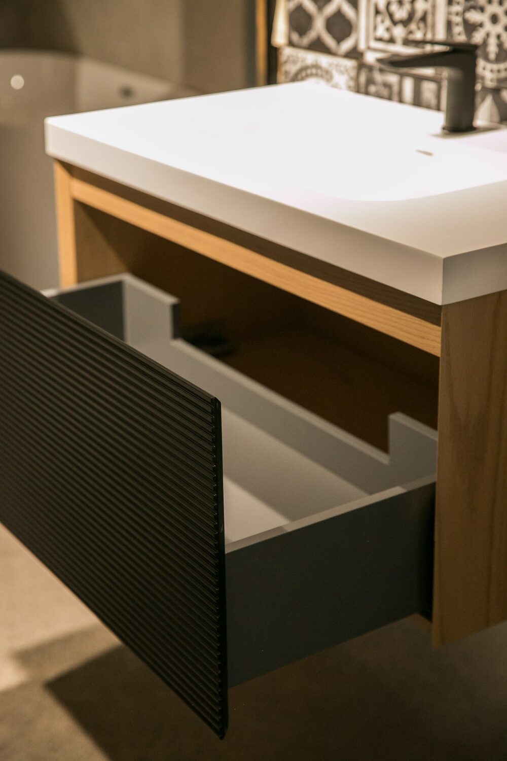 ARUVO™ BECA Collection Plywood Vanity Matte Black & Oak W900mm | Basin Options - Image 5