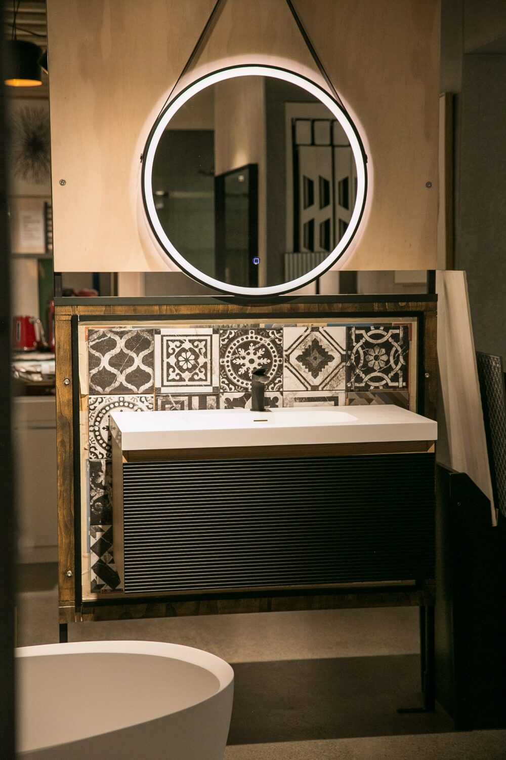 ARUVO™ BECA Collection Plywood Vanity Matte Black & Oak W900mm | Basin Options - Image 2