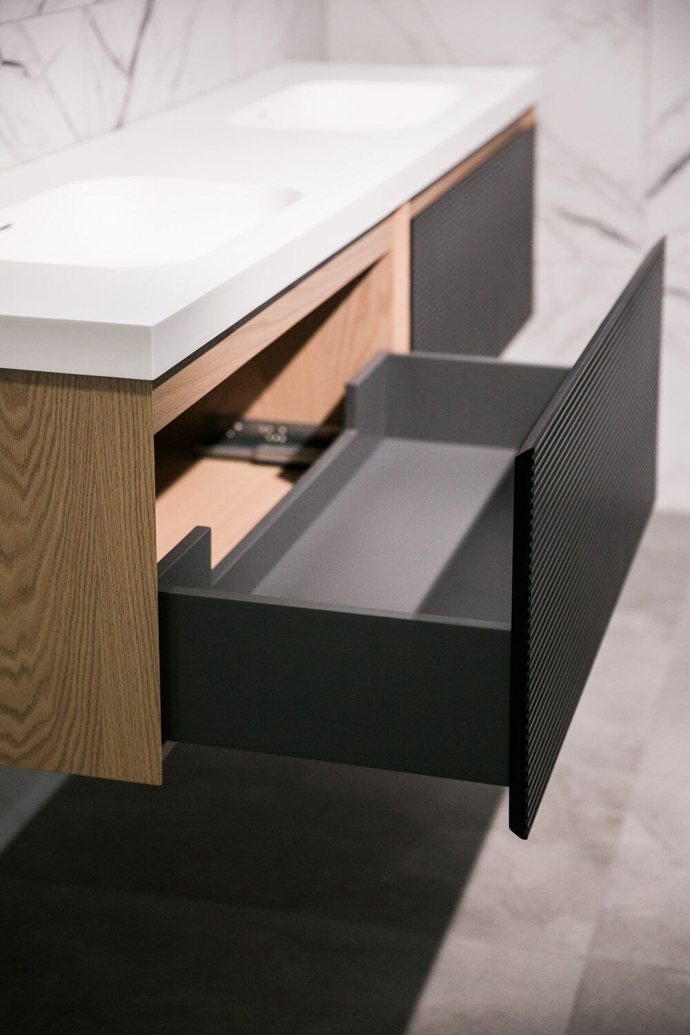 ARUVO™ BECA Collection Plywood Vanity Matte Black & Oak W1800mm | Basin Options - Image 2
