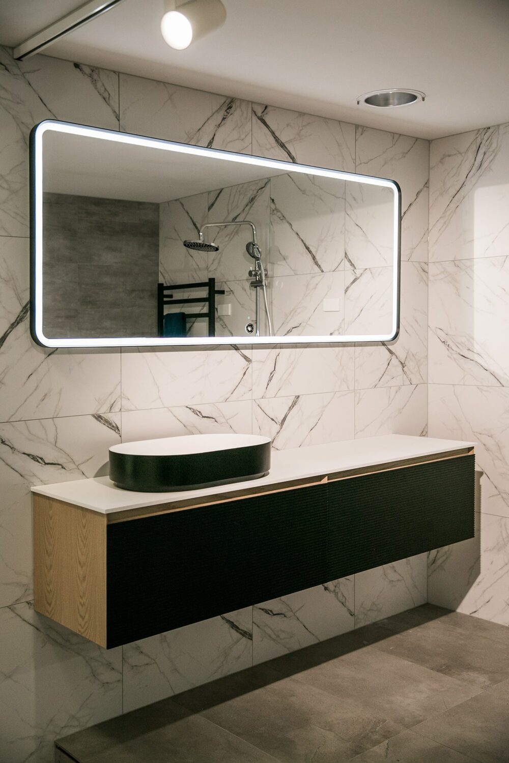 ARUVO™ BECA Collection Plywood Vanity Matte Black & Oak W1800mm | Basin Options