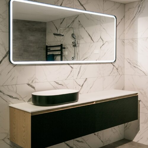 ARUVO™ BECA Collection Plywood Vanity Matte Black & Oak W1800mm | Basin Options