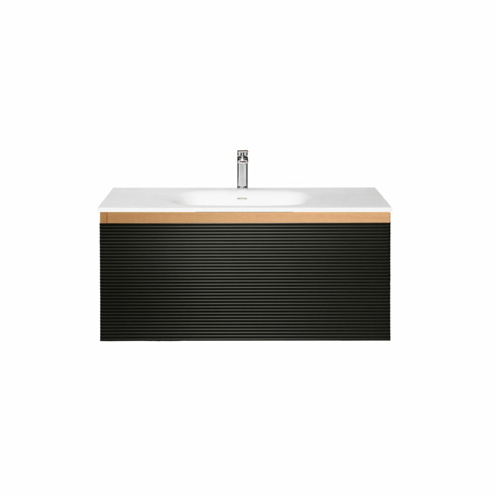 ARUVO™ BECA Collection Plywood Vanity Matte Black & Oak W900mm | Basin Options - Image 7