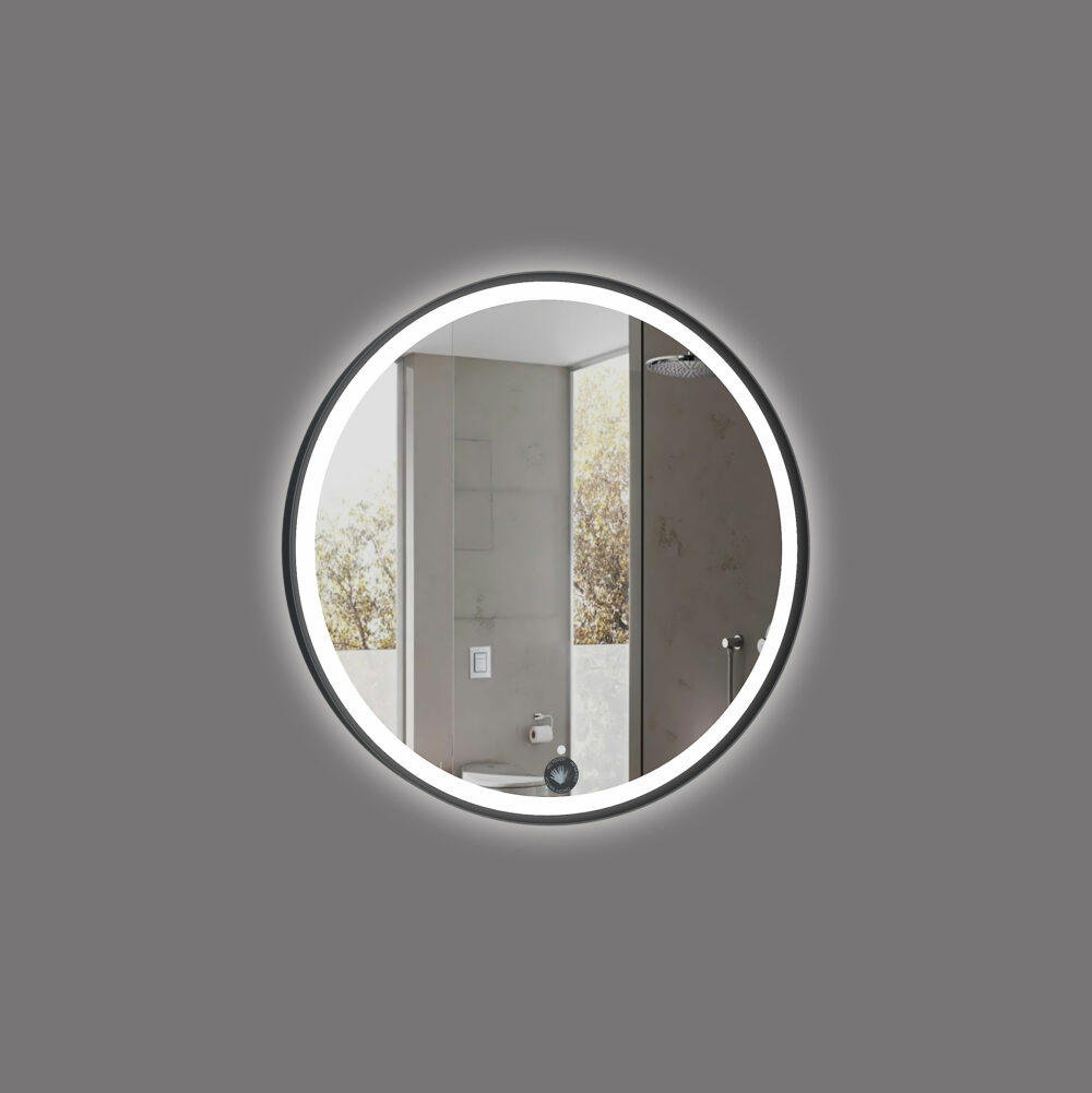 ARUVO™ ONYX Black Metal Framed Round Mirror w/ Led Light & Demister 600mm | MFRLED600 - Image 5