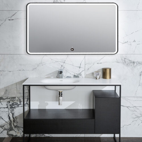ARUVO™ ONYX Black Metal Framed Rectangle Mirror w/ Led Light & Demister 1200mm | MFS1200