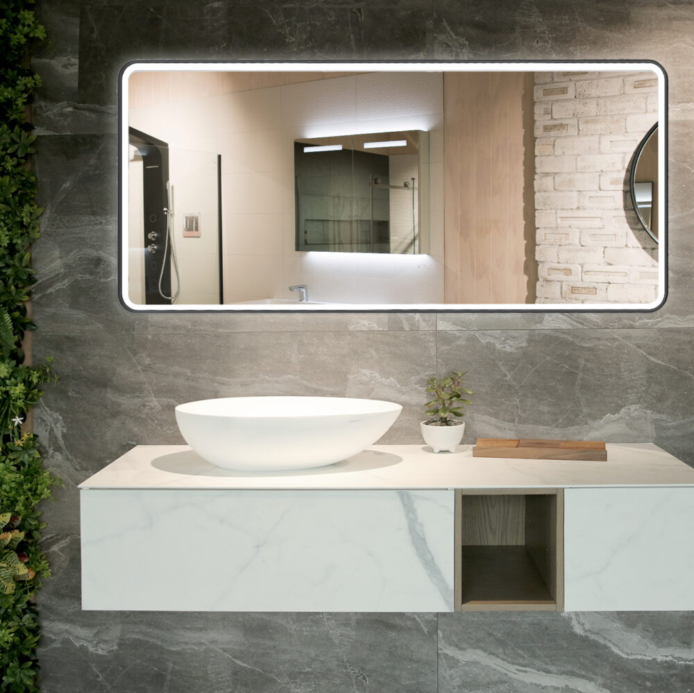 ARUVO™ ONYX Black Metal Framed Rectangle Mirror w/ Led Light & Demister 1500mm | MFS1500