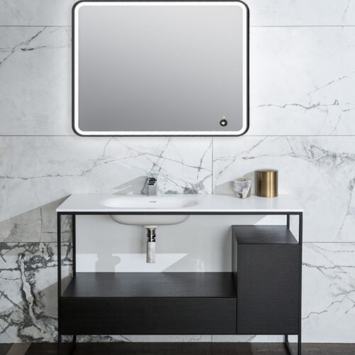 ARUVO™ ONYX Black Metal Framed Rectangle Mirror w/ Led Light & Demister 750/900mm | MFS750/900