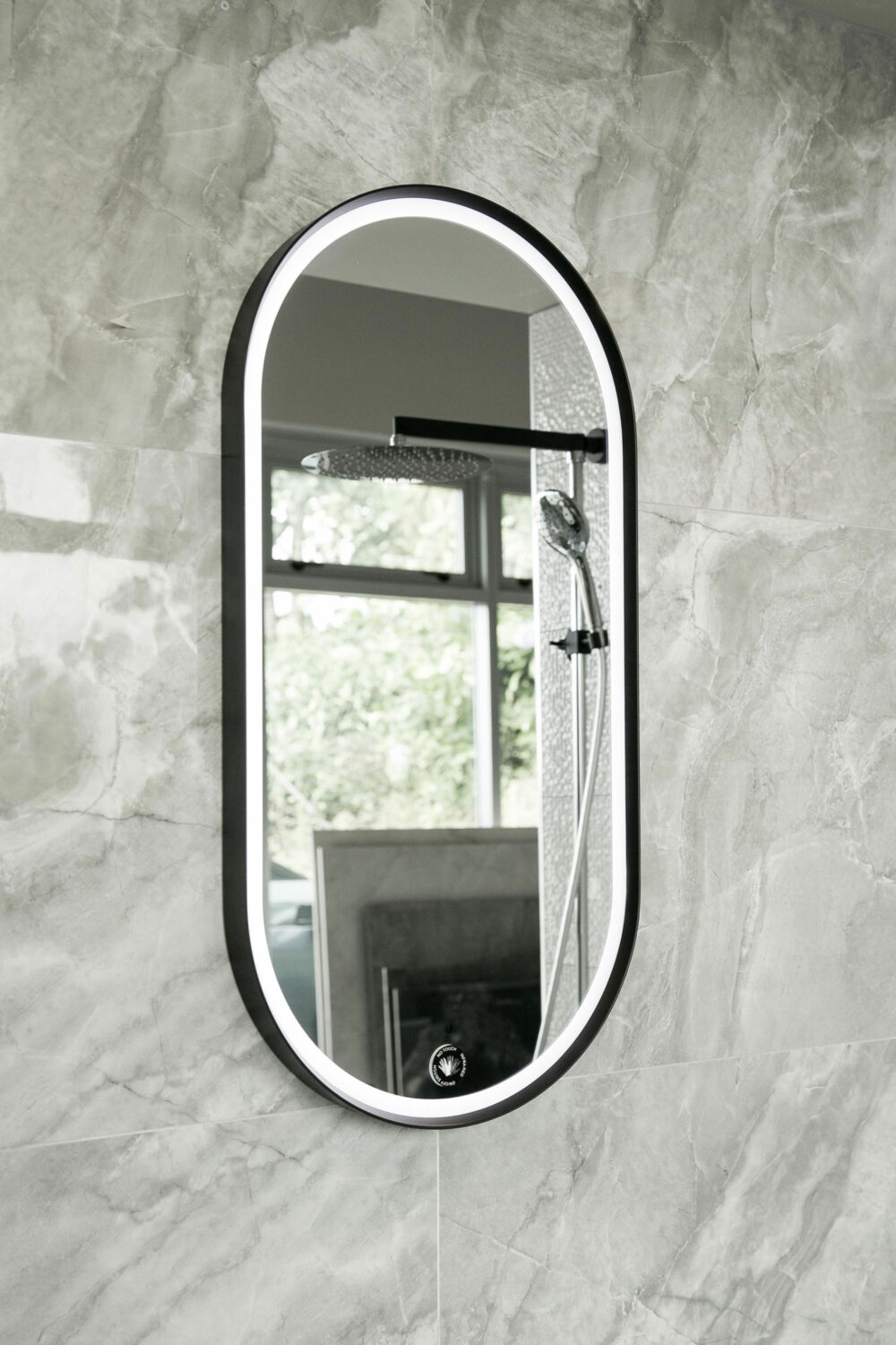 ARUVO™ ONYX Black Metal Framed Oval Mirror w/ Led Light & Demister | MFOLED450/900B