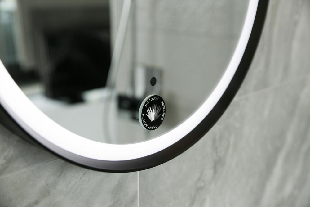 ARUVO™ ONYX Black Metal Framed Oval Mirror w/ Led Light & Demister | MFOLED450/900B - Image 2