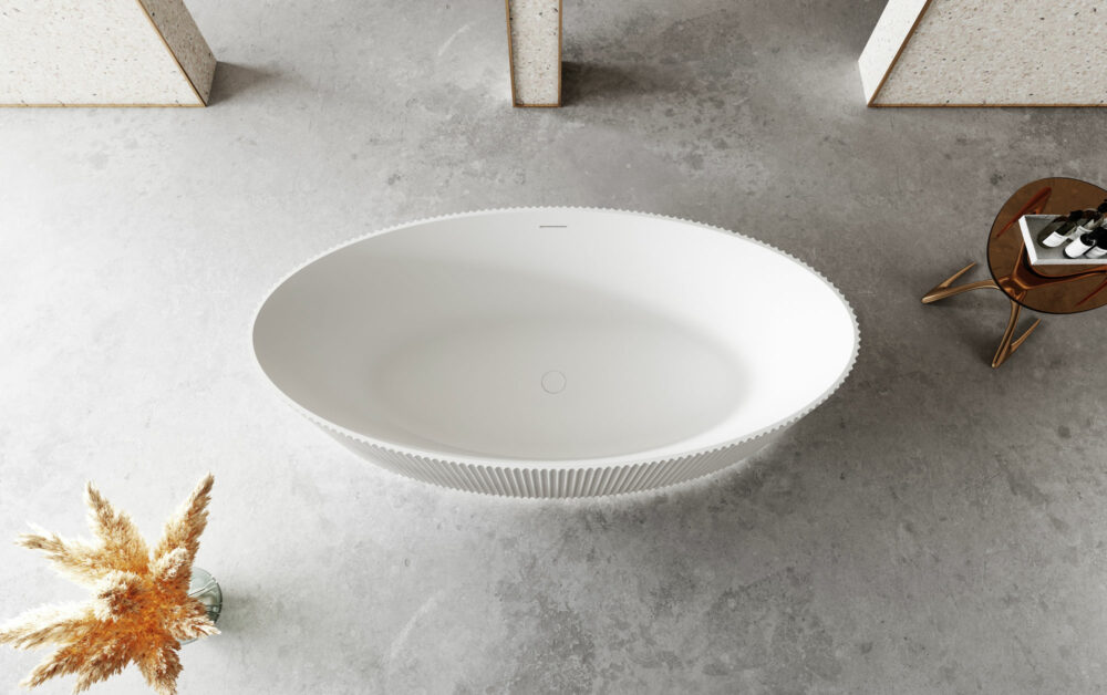 ARUVO™ FLUTE OVAL Acrylic Freestanding Bath L1700mm | Matte White - Image 3