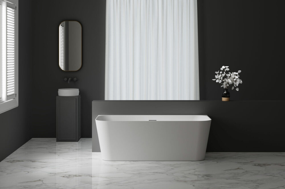 ARUVO™ SKAGEN EDGE Back to Wall Acrylic Freestanding Bath | Finish Options - Image 2