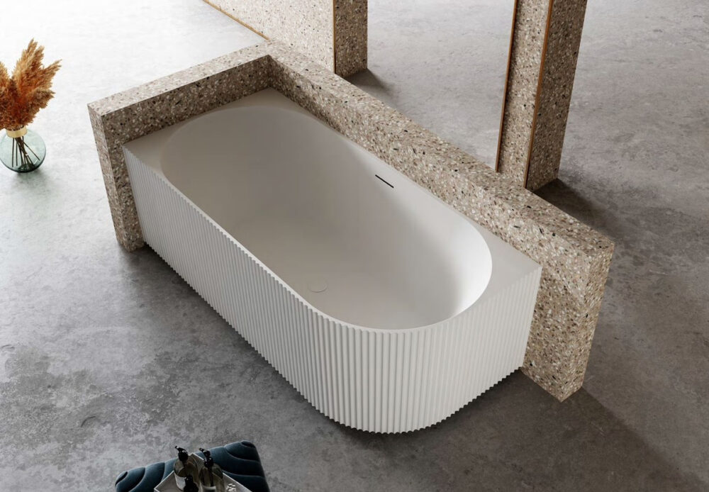 ARUVO™ FLUTE Back to Corner Acrylic Freestanding Bath | Matte White - Image 4