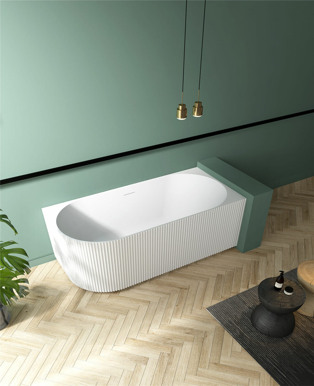 ARUVO™ FLUTE Back to Corner Acrylic Freestanding Bath | Matte White