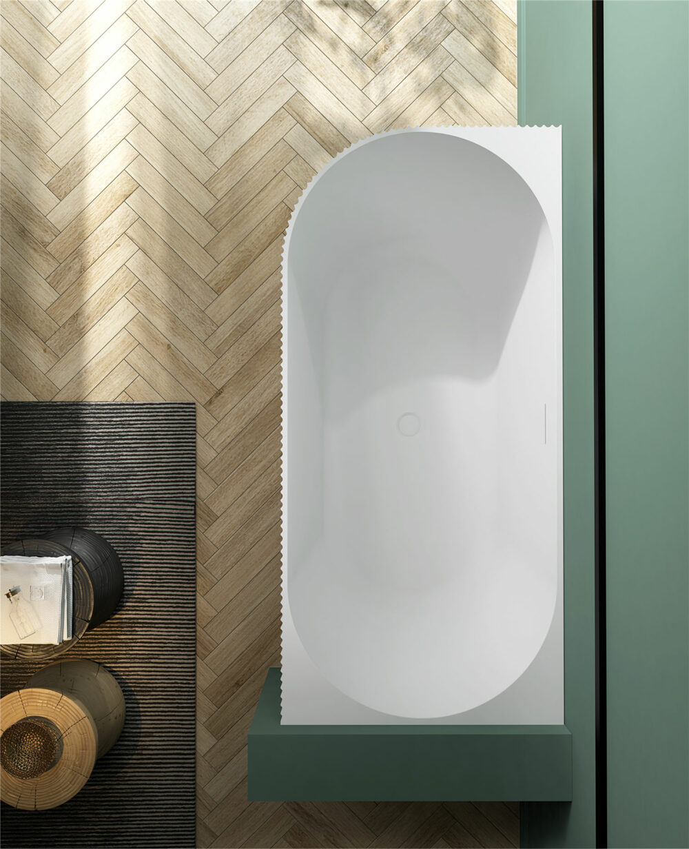 ARUVO™ FLUTE Back to Corner Acrylic Freestanding Bath | Matte White - Image 3