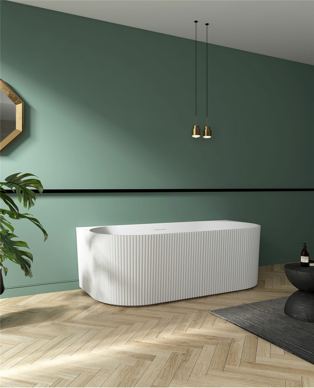 ARUVO™ FLUTE EDGE Back to Wall Acrylic Freestanding Bath | Matte White - Image 3