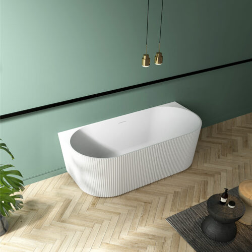 ARUVO™ FLUTE EDGE Back to Wall Acrylic Freestanding Bath | Matte White