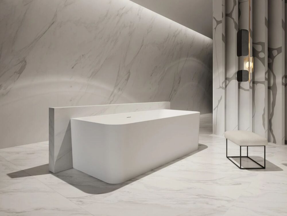 ARUVO™ SILO Composite Stone Freestanding Bath L1700mm | Matte White - Image 3