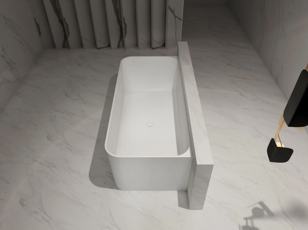 ARUVO™ SILO Composite Stone Freestanding Bath L1700mm | Matte White - Image 4