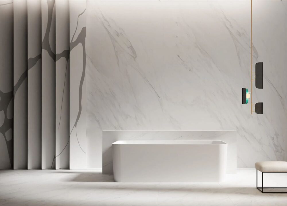 ARUVO™ SILO Composite Stone Freestanding Bath L1700mm | Matte White - Image 2