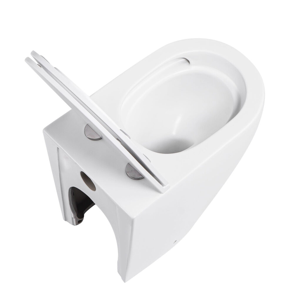 ARUVO® In-Wall Floor Mount RimFree FLO T2i Toilet Gloss White + VERO INWALL CISTERN + FACE PLATE - Image 5
