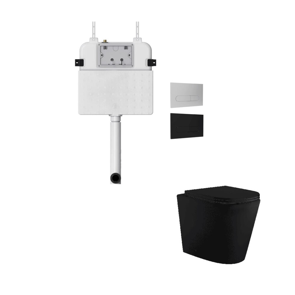 ARUVO® In-Wall Floor Mount RimFree Aeron X1i Toilet Matt Black + VERO INWALL CISTERN + FACE PLATE