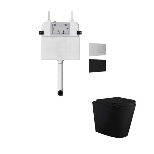 ARUVO® In-Wall Floor Mount RimFree Aeron X1i Toilet Matt Black + VERO INWALL CISTERN + FACE PLATE