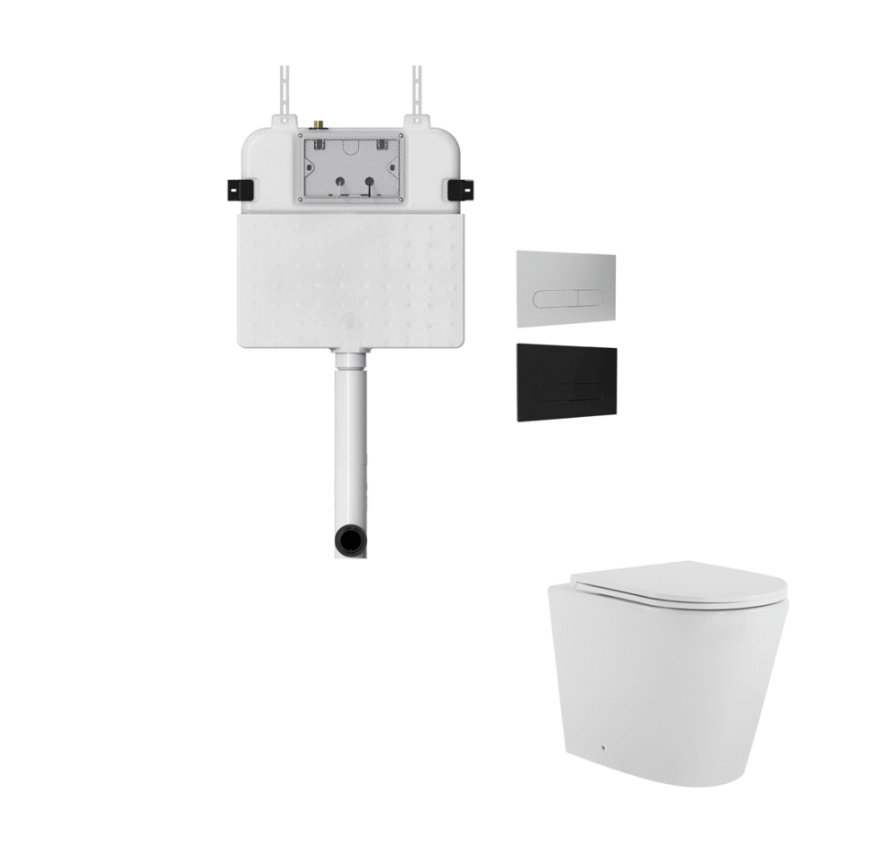 ARUVO® In-Wall Floor Mount RimFree Aeron X1i Toilet Matt White + VERO INWALL CISTERN + FACE PLATE