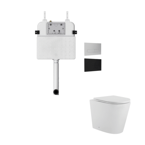 ARUVO® In-Wall Floor Mount RimFree Aeron X1i Toilet Matt White + VERO INWALL CISTERN + FACE PLATE