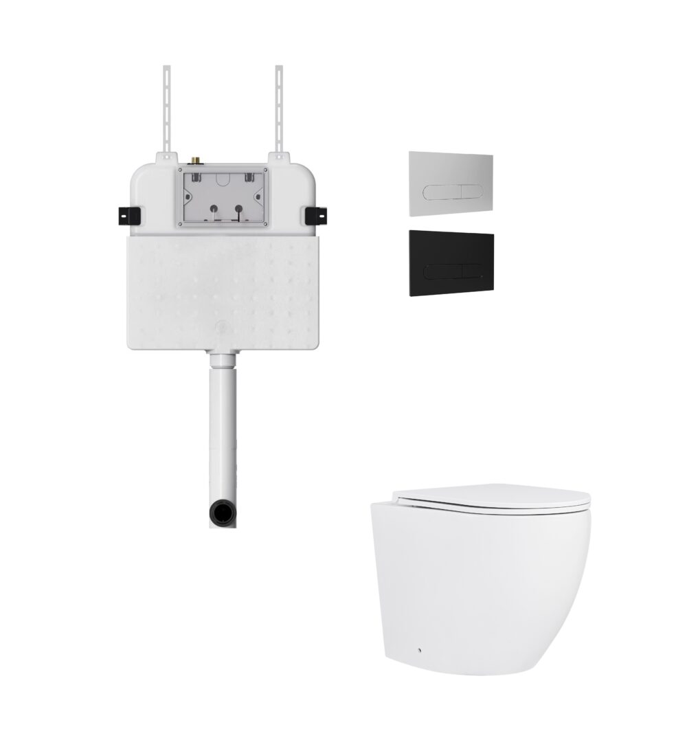 ARUVO® In-Wall Floor Mount RimFree FLO T2i Toilet Gloss White + VERO INWALL CISTERN + FACE PLATE