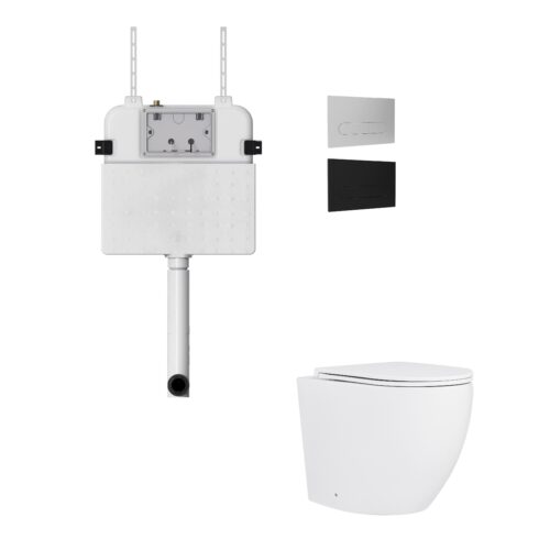 ARUVO® In-Wall Floor Mount RimFree FLO T2i Toilet Gloss White + VERO INWALL CISTERN + FACE PLATE