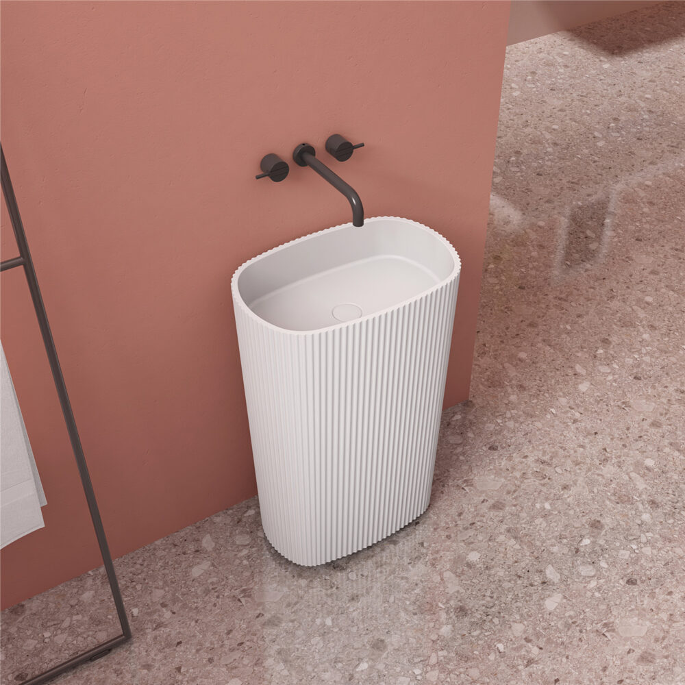ARUVO™ FLUTE Composite Stone Floor-standing Basin - Image 2