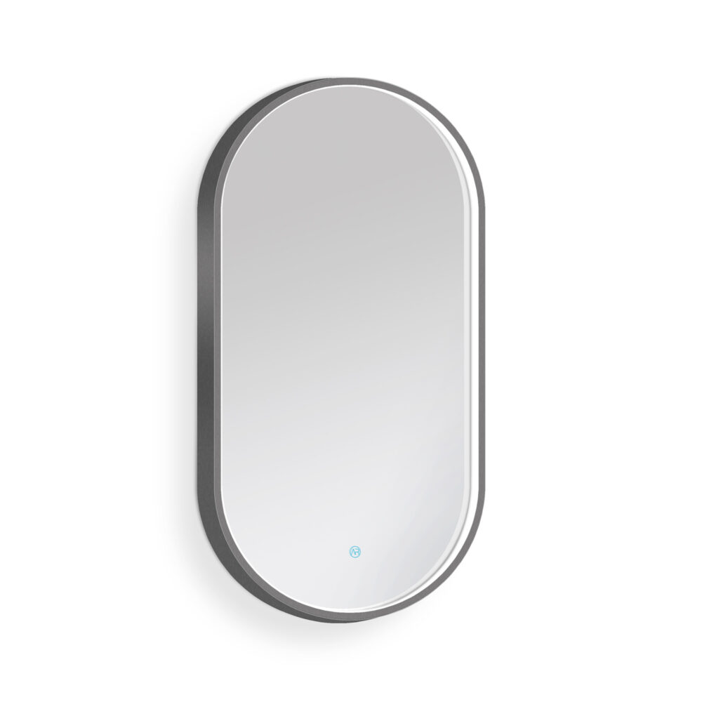 ARUVO™ HALO Framed Oval Mirror w/ LED Light & Demister | Brushed Gunmetal - Image 6