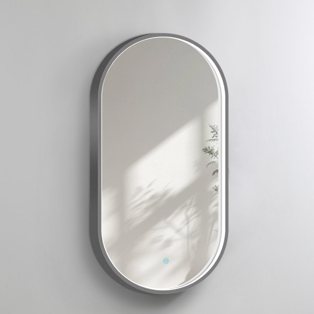 ARUVO™ HALO Framed Oval Mirror w/ LED Light & Demister | Brushed Gunmetal - Image 3