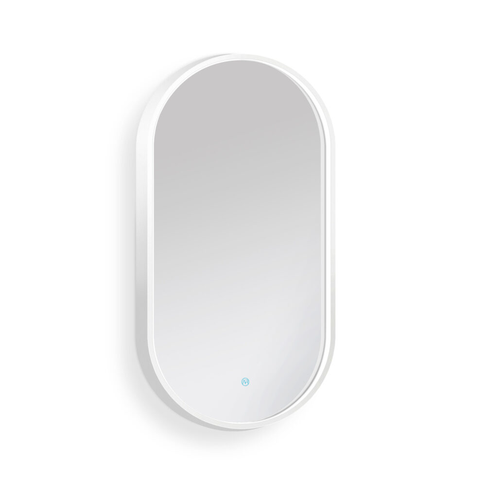 ARUVO™ HALO Framed Oval Mirror w/ LED Light & Demister | Matte White - Image 2