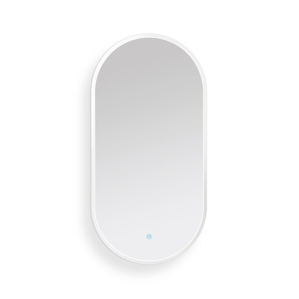 ARUVO™ HALO Framed Oval Mirror w/ LED Light & Demister | Matte White - Image 4