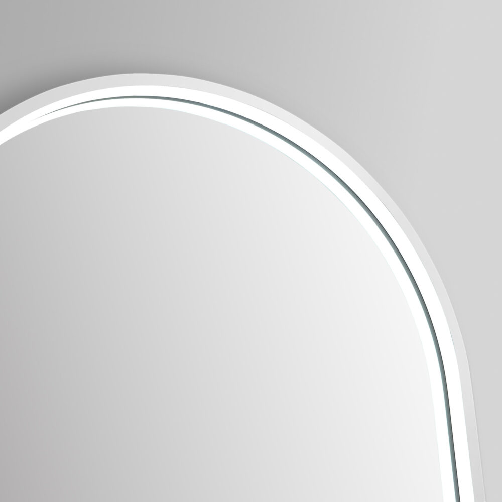 ARUVO™ HALO Framed Oval Mirror w/ LED Light & Demister | Matte White - Image 3