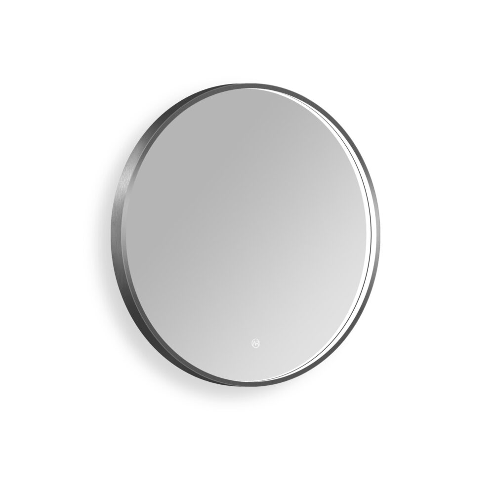 ARUVO™ HALO Framed Round Mirror w/ LED Light & Demister 700mm | Brushed Gunmetal - Image 4