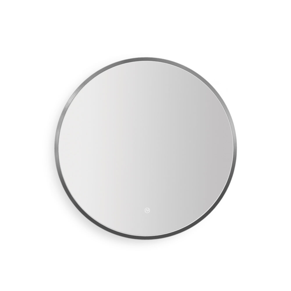 ARUVO™ HALO Framed Round Mirror w/ LED Light & Demister 700mm | Brushed Gunmetal - Image 2