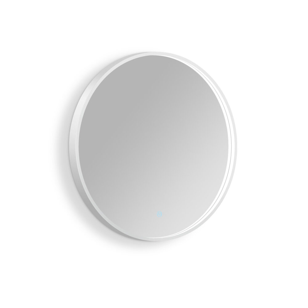 ARUVO™ HALO Framed Round Mirror w/ LED Light & Demister 700mm | Matte White - Image 2