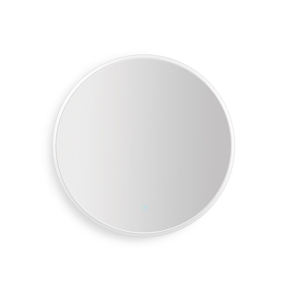 ARUVO™ HALO Framed Round Mirror w/ LED Light & Demister 700mm | Matte White - Image 5
