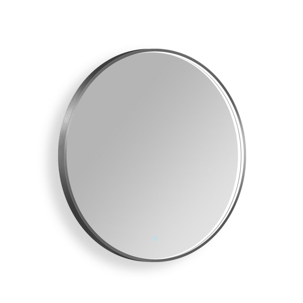 ARUVO™ HALO Framed Round Mirror w/ LED Light & Demister 900mm | Brushed Gunmetal - Image 5