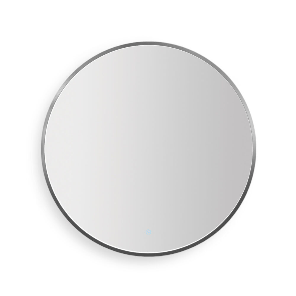 ARUVO™ HALO Framed Round Mirror w/ LED Light & Demister 900mm | Brushed Gunmetal - Image 4