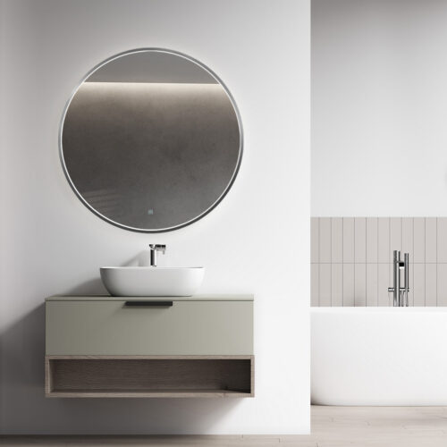 ARUVO™ HALO Framed Round Mirror w/ LED Light & Demister 900mm | Brushed Gunmetal