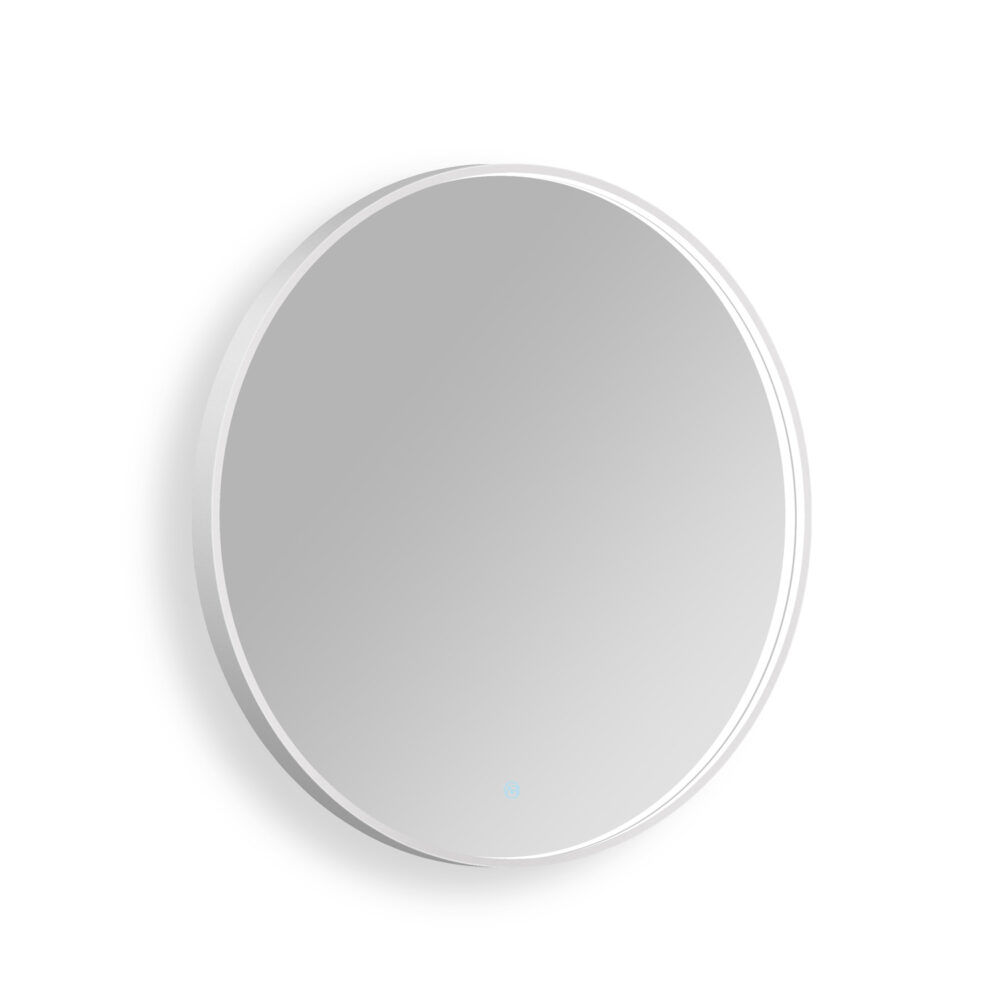 ARUVO™ HALO Framed Round Mirror w/ LED Light & Demister 900mm | Matte White - Image 2