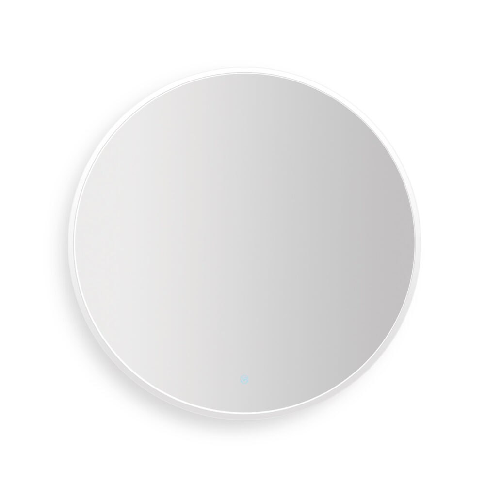 ARUVO™ HALO Framed Round Mirror w/ LED Light & Demister 900mm | Matte White - Image 4