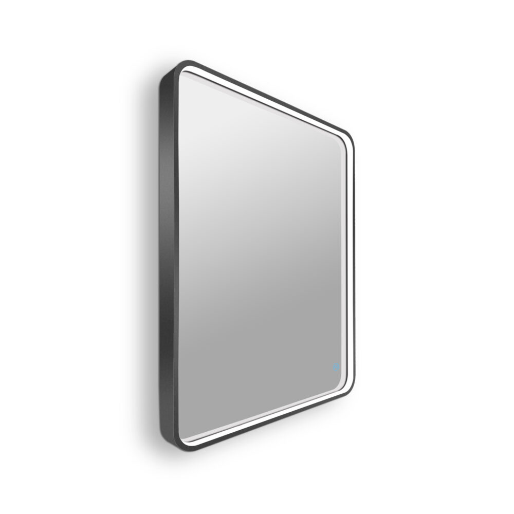 ARUVO™ HALO Framed Rounded Rectangle Mirror w/ LED Light & Demister 650mm | Brushed Gunmetal - Image 3